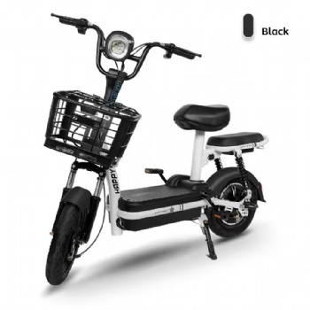 Classic Black and White Electric Bicycle 48V E-Bike 2 Seater City Moped Scooter with Cargo Basket and Passenger Backrest Adult Electric Bike